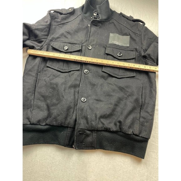 Rocawear Military Bomber Jacket Mens Size XL Black Button Front Long Sleeves - Picture 6 of 6